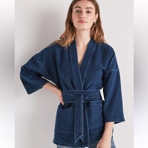 Lucky Brand Dark Knit Denim Kimono Wrap Jacket